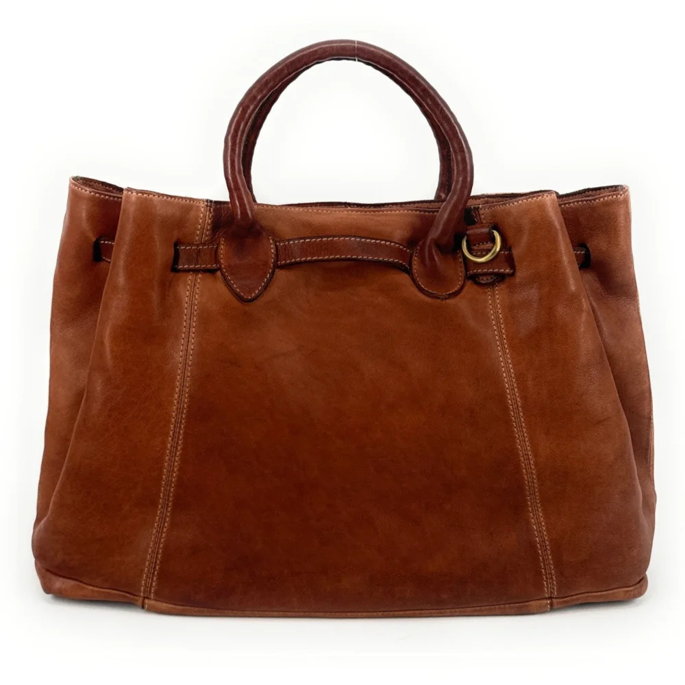 Grand sac cabas en cuir souple tannage végétal DEMETER