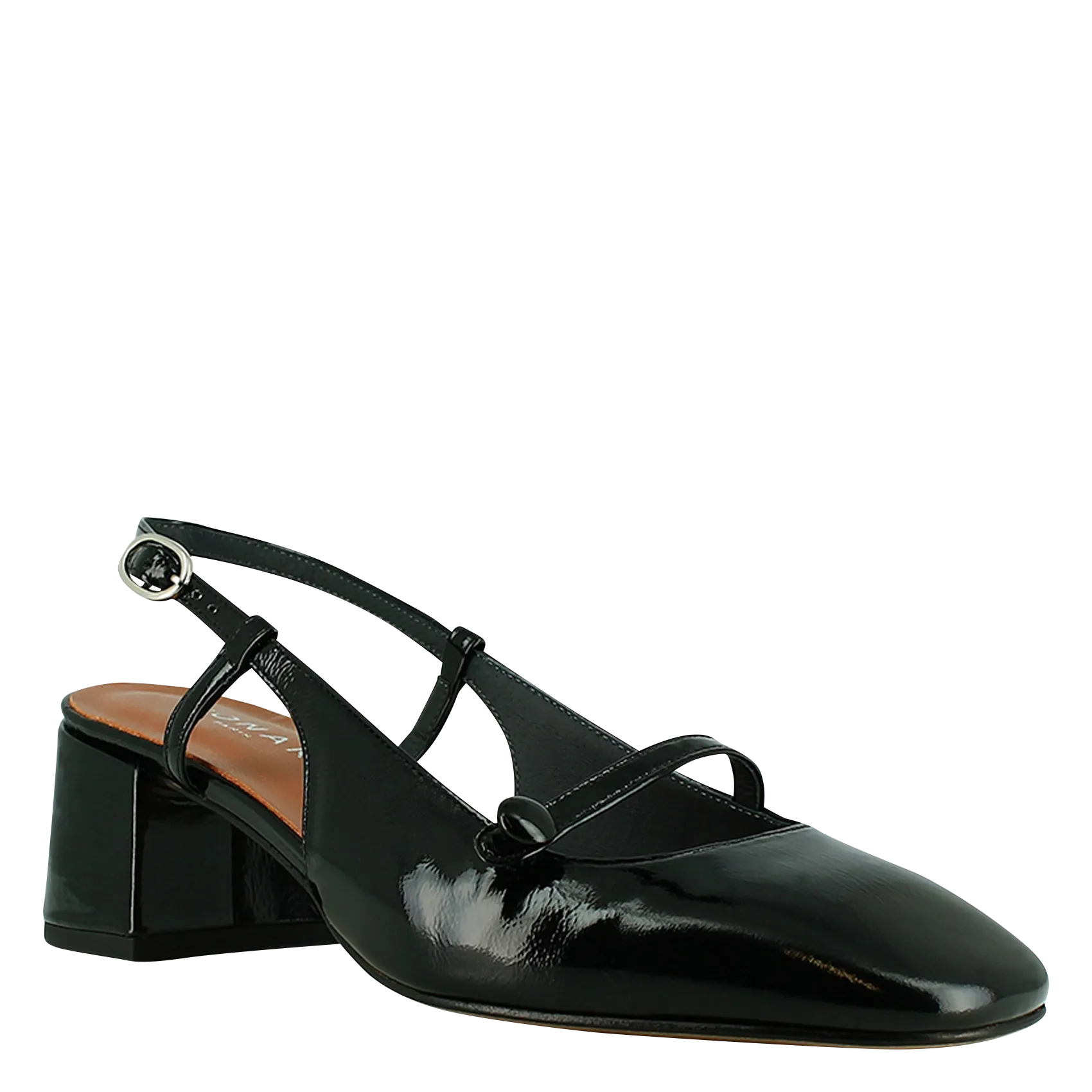 JONAK  Babies slingback à talons en cuir verni dario - Noir