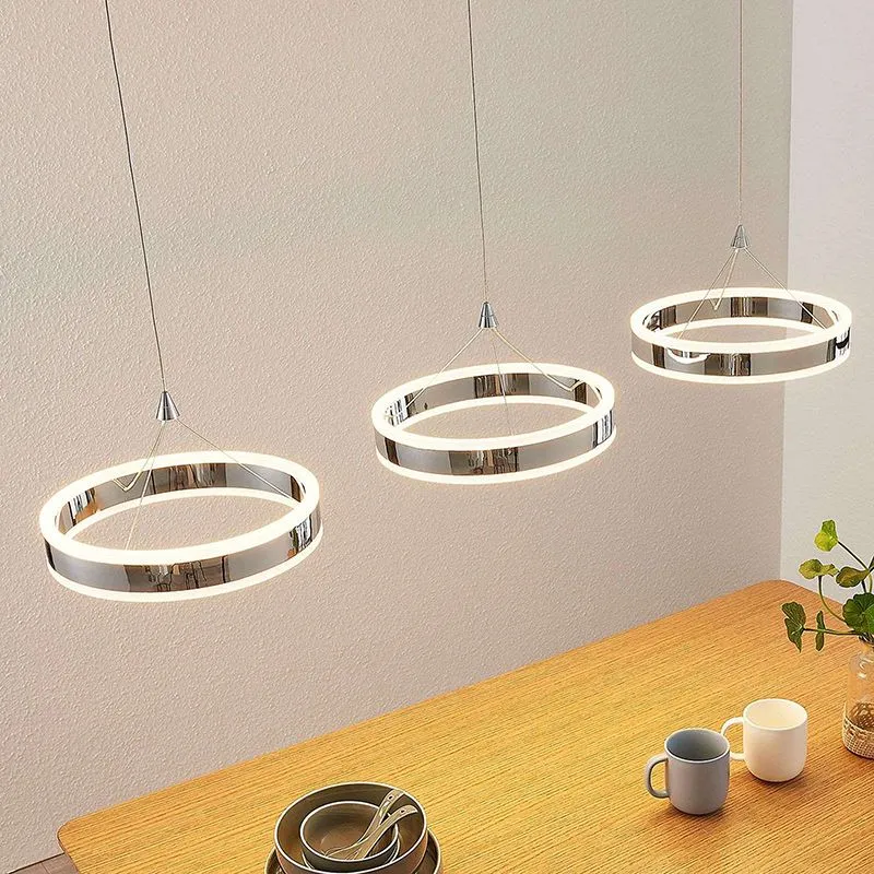 Lampe à suspension moderne chromée à 3 lumières avec LED à intensité variable en 3 étapes - Lyani