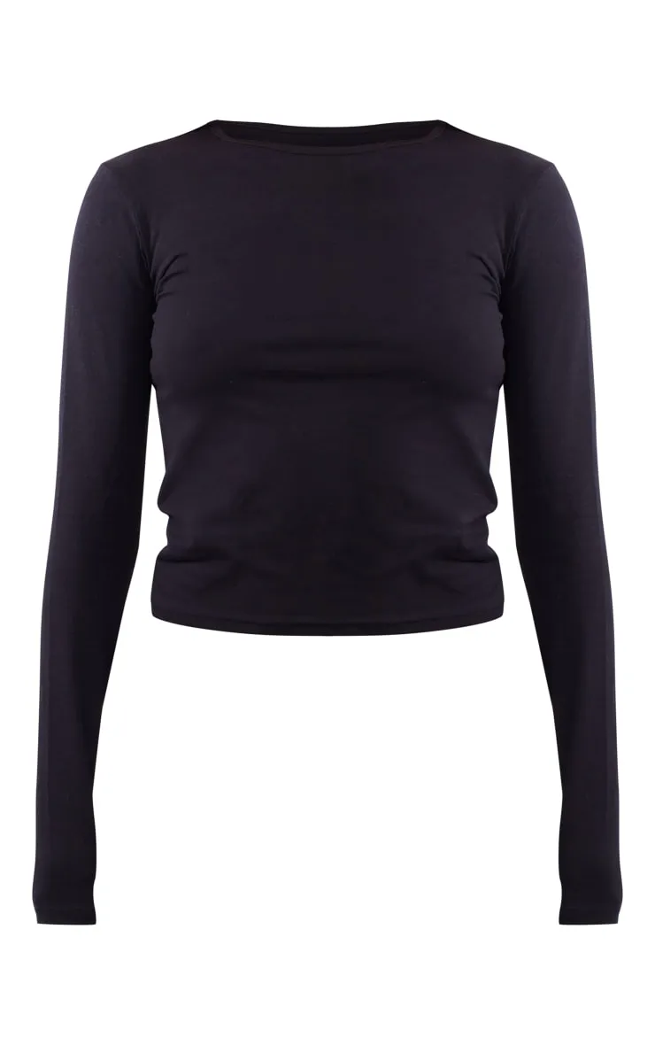 Petite Top en coton noir à manches longues