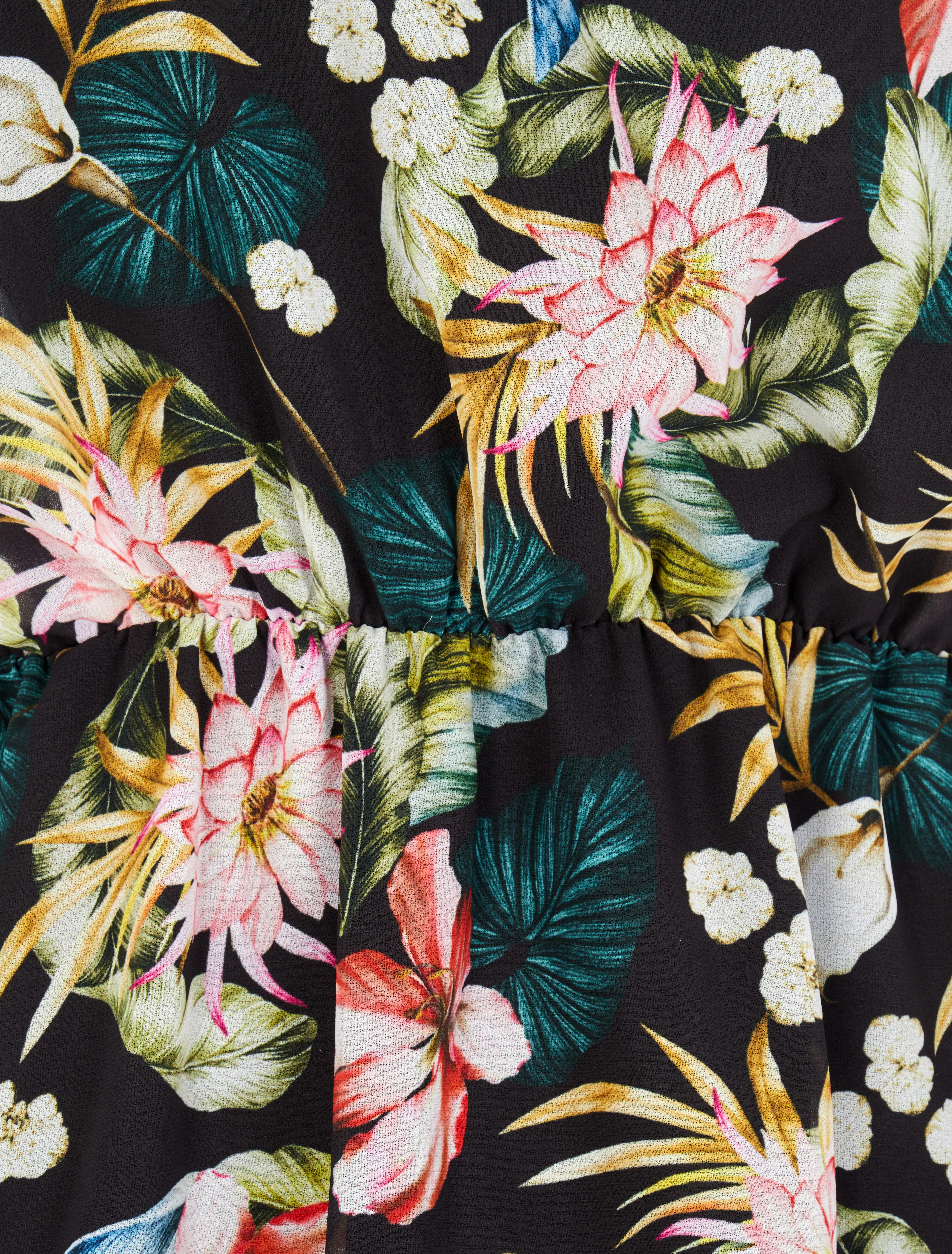 Robe imprimé bouquet tropical à épaules marquées - Noir