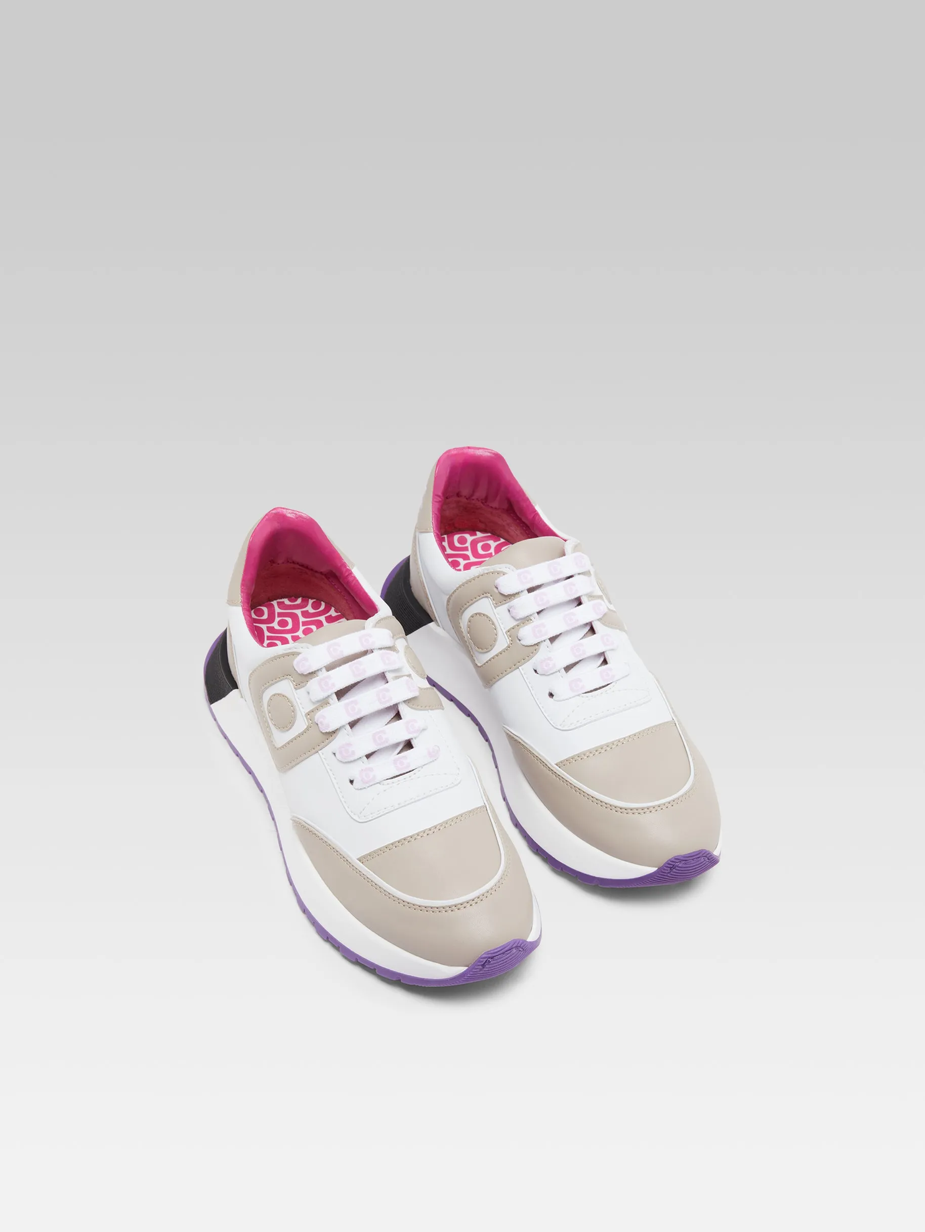 Run - Sneakers eco nappa blanc et beige