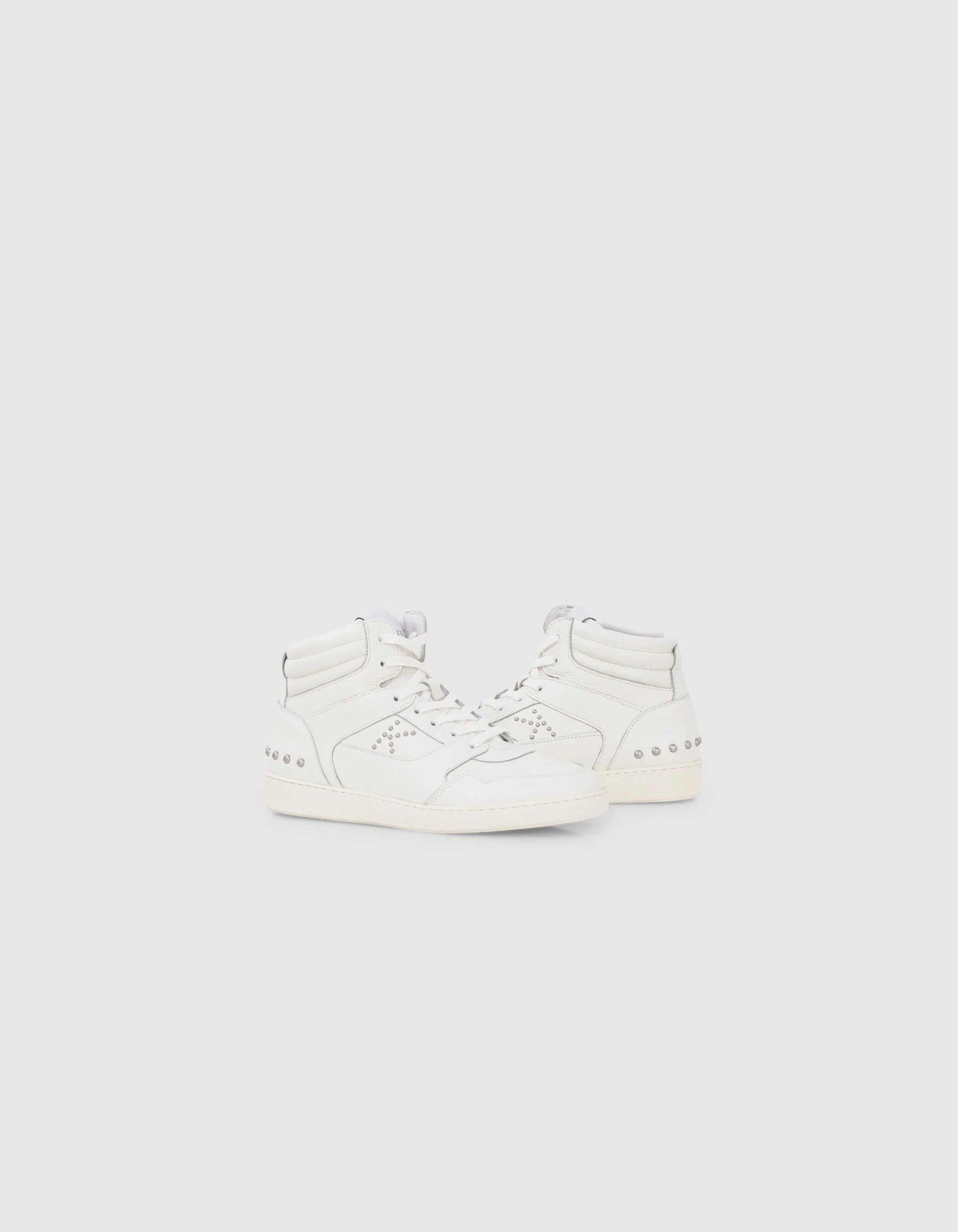 Sneakers blanches cuir décor clous Femme