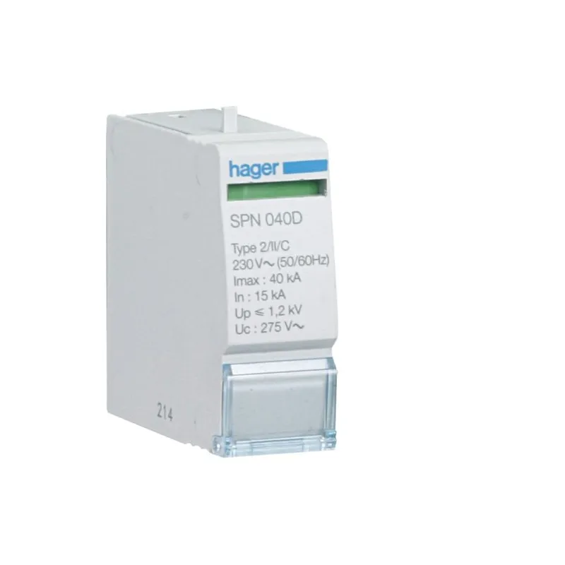 SPN040D Hager - Cartouche pour Parafoudre unipolaire - 40kA