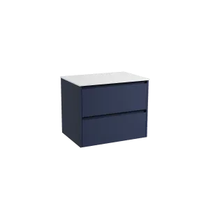 Storke Seda meuble salle de bains suspendu 75 x 52 cm bleu nuit avec Tavola tablette simple en solid surface blanc mat