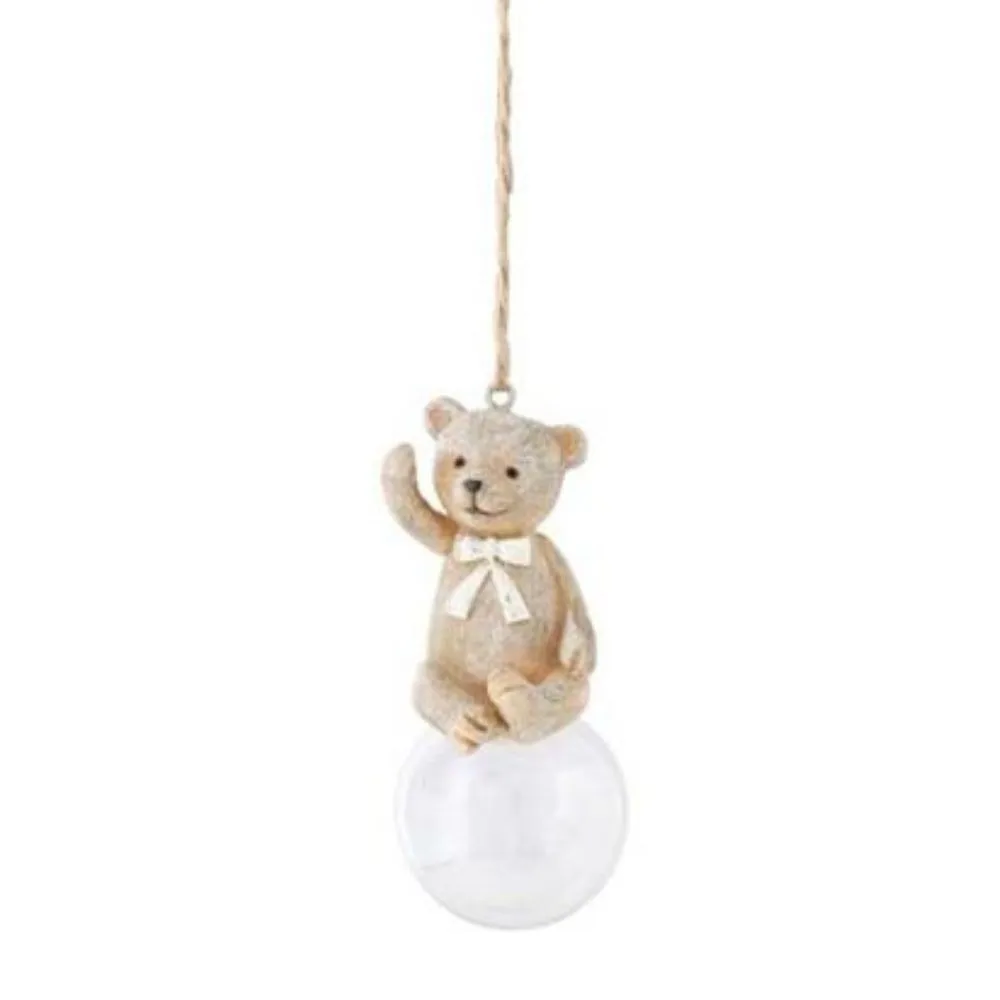 Suspension Noël Mino Ourson assis boule verre